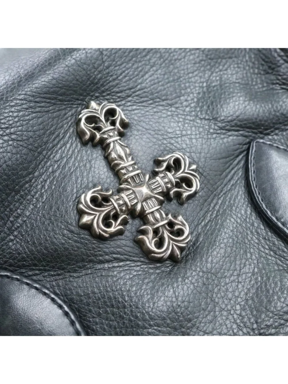 Chrome Hearts Sqrry JO Fili SM Scrooly Filigree Cross Leather Handbag Black